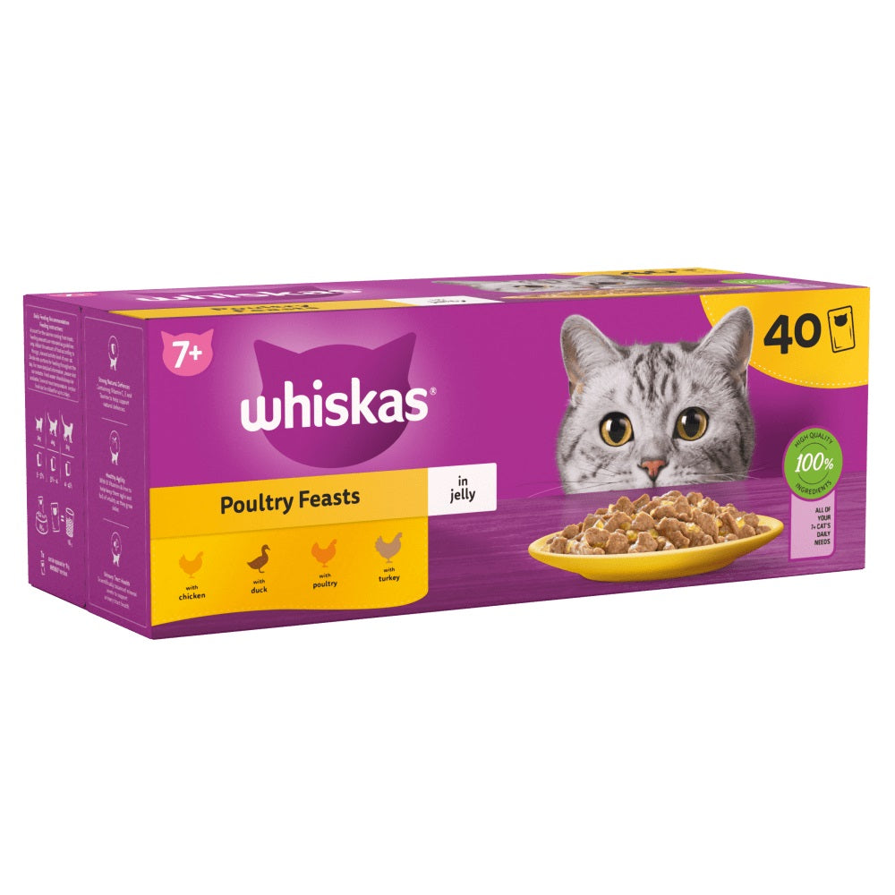 Whiskas 7+ Poultry Feasts in Jelly Senior Wet Cat Food Pouches 40x85g