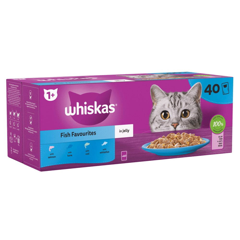 Whiskas 1+ Fish Favourites in Jelly Adult Wet Cat Food Pouches 40x85g