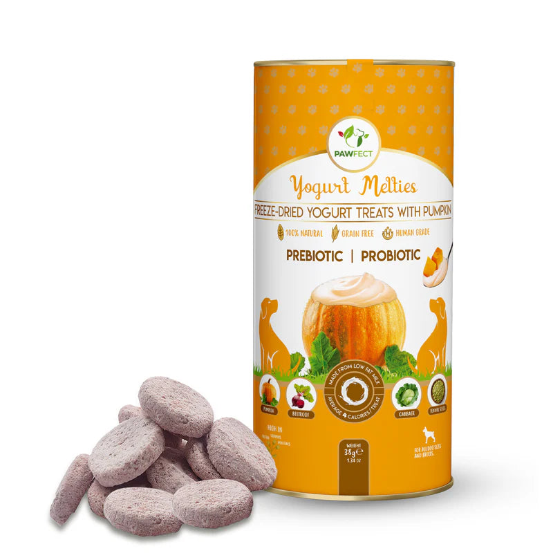 Pawfect Yogurt Melties Pre and Probiotic Dog Treats with Pumpkin, Beetroot, Cabbage & Fennel Seeds 38g