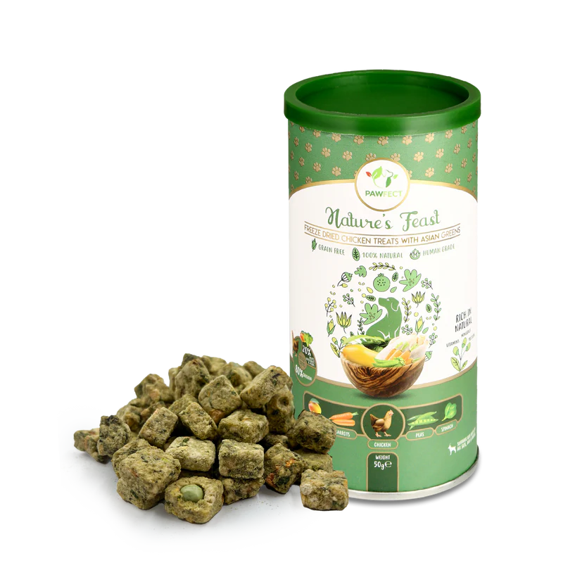Pawfect Nature's Feast Freeze Dried Dog Treats Chicken With Asian Greens 50g