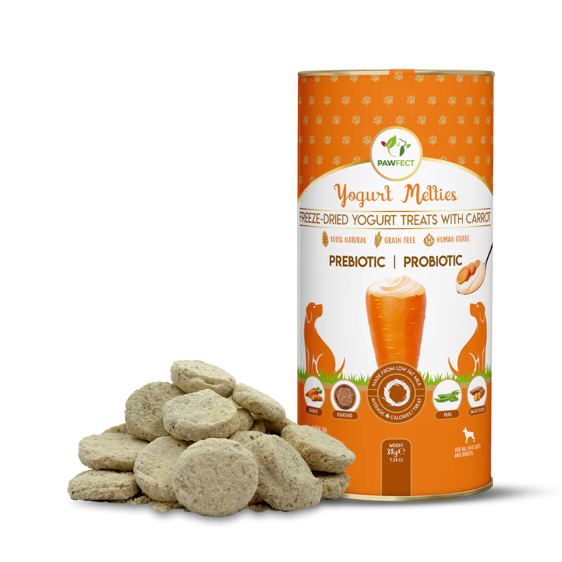 Pawfect Yogurt Melties Pre and Probiotic Dog Treats with Carrot, Flaxseed, Pea & Sweet Potato 38g