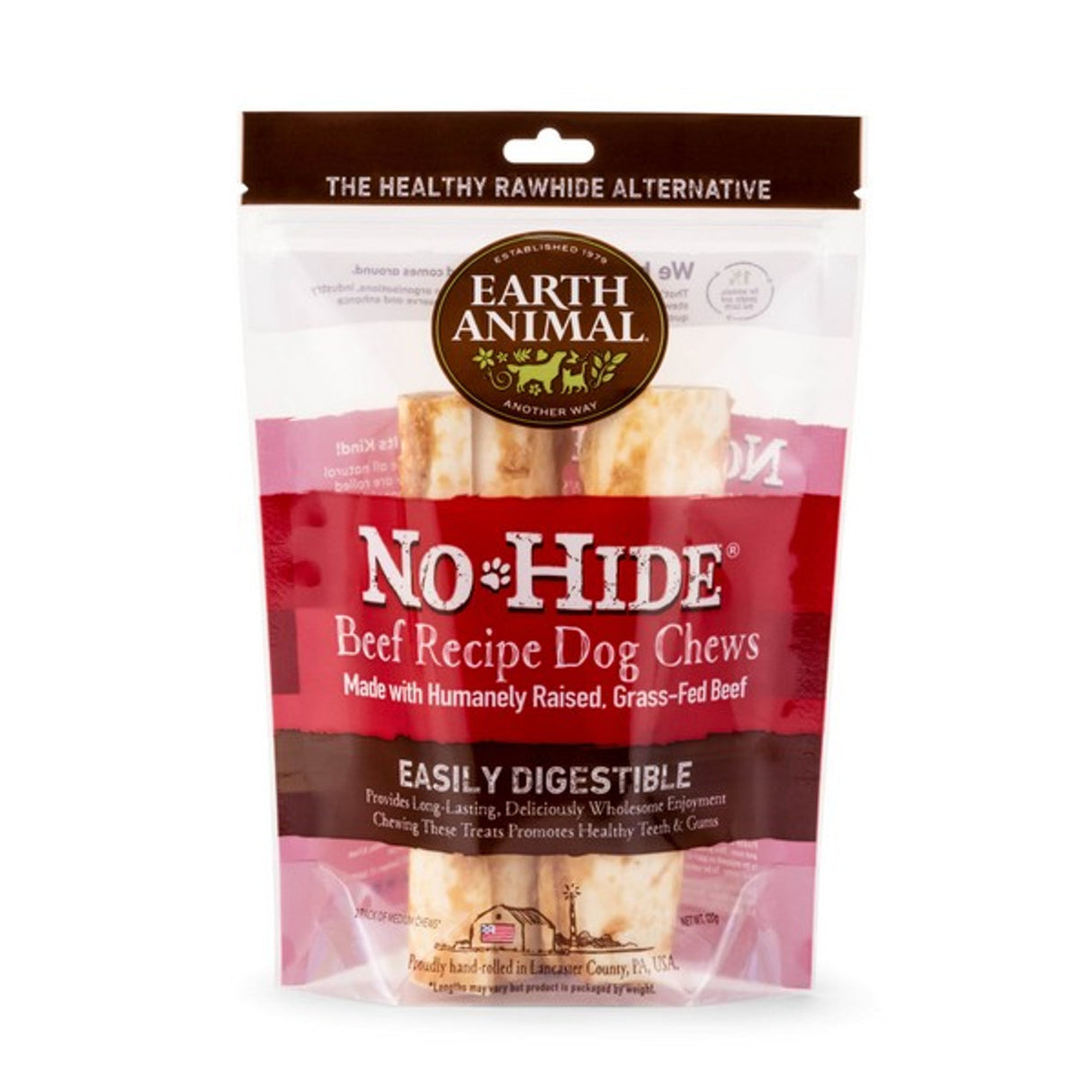 Earth Animal No Hide Beef Medium Chews 2pk 120g