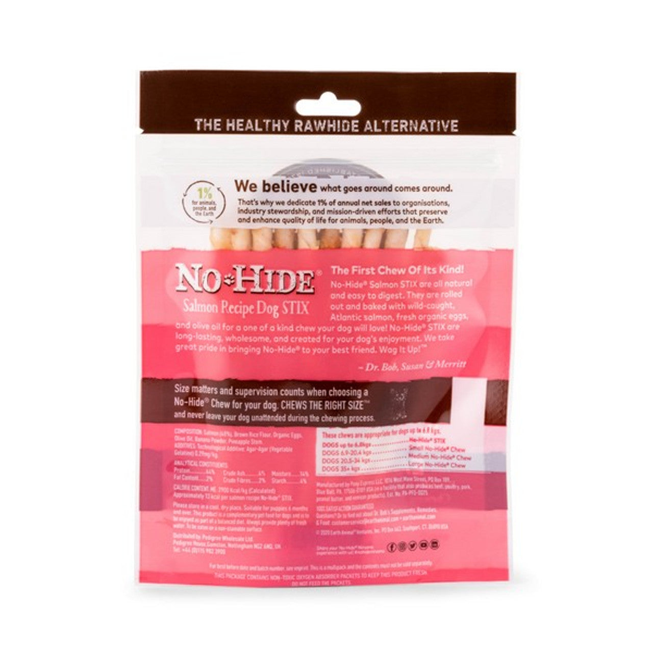 Earth Animal No Hide Salmon Dog Stix 10pk 45g