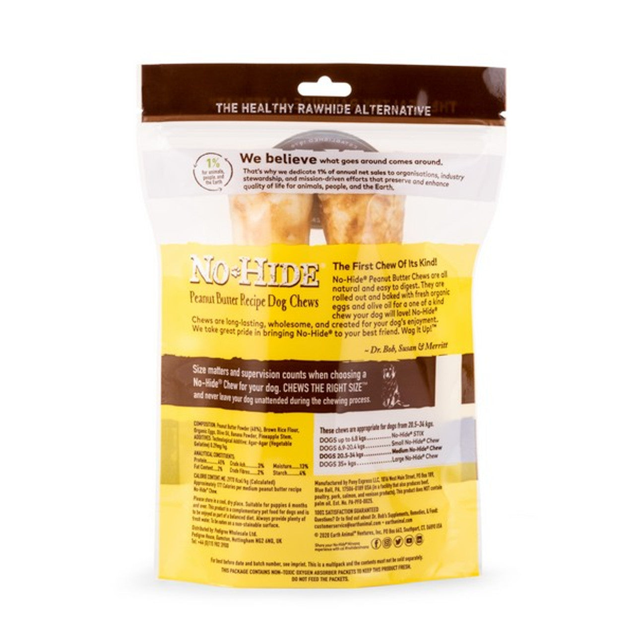 Earth Animal No Hide Peanut Butter Medium Chews 2pk 120g