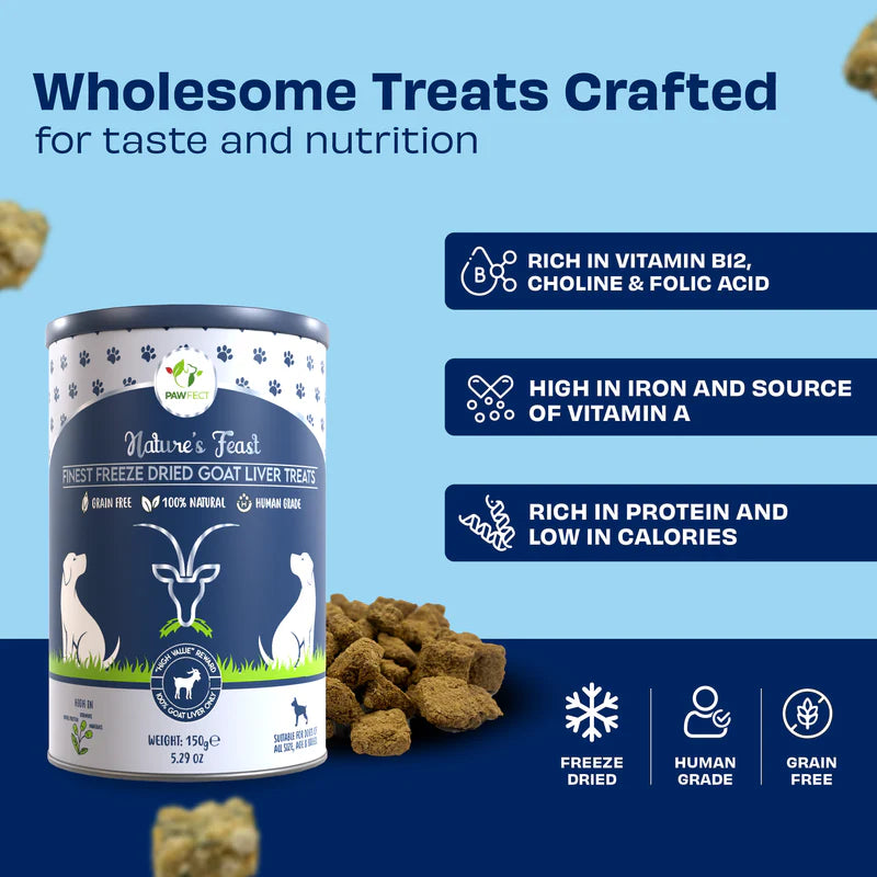 Pawfect Nature's Feast Freeze Dried Dog Treats Goat Liver 200g