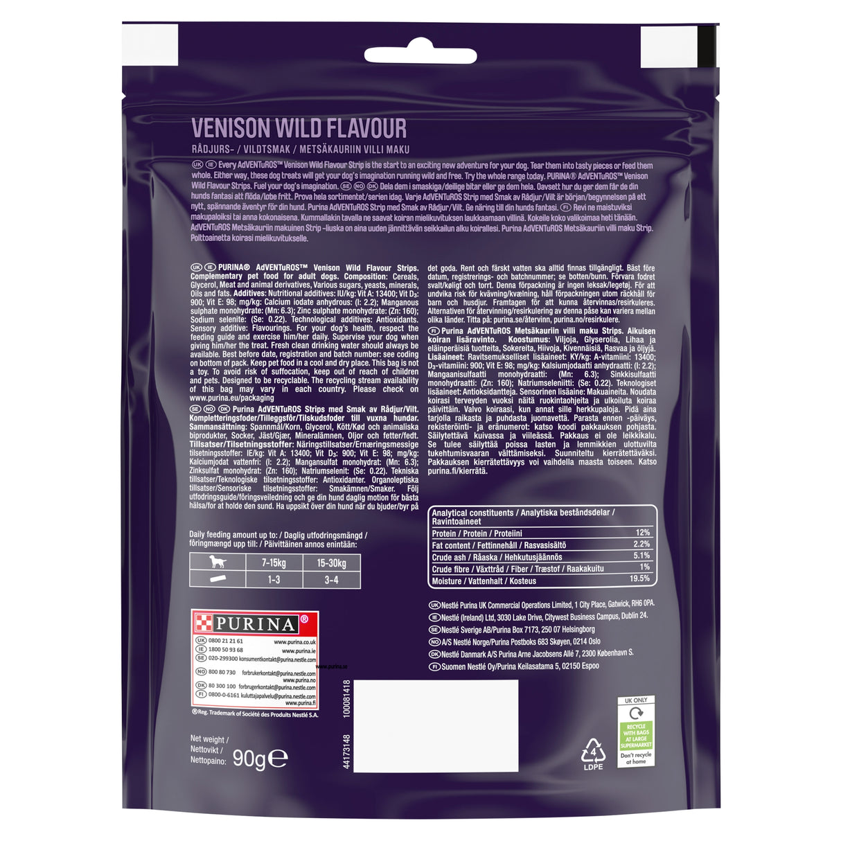 Purina Adventuros Strips Venison Flavour 90g