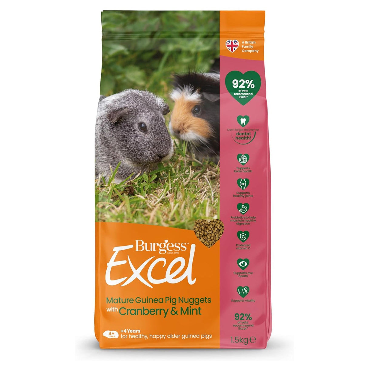Burgess Guinea Pig - Excel Nuggets With Cranberry & Mint Mature 1.5kg