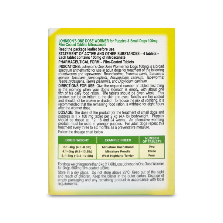 Johnsons One Dose Easy Wormer Size 1 (4 Tablets)