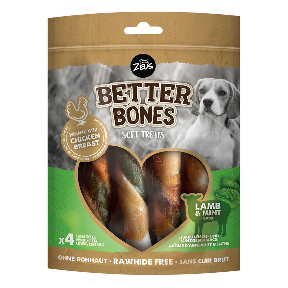 Zeus Better Bones Lamb & Mint Wrapped Large Rolls 4pk