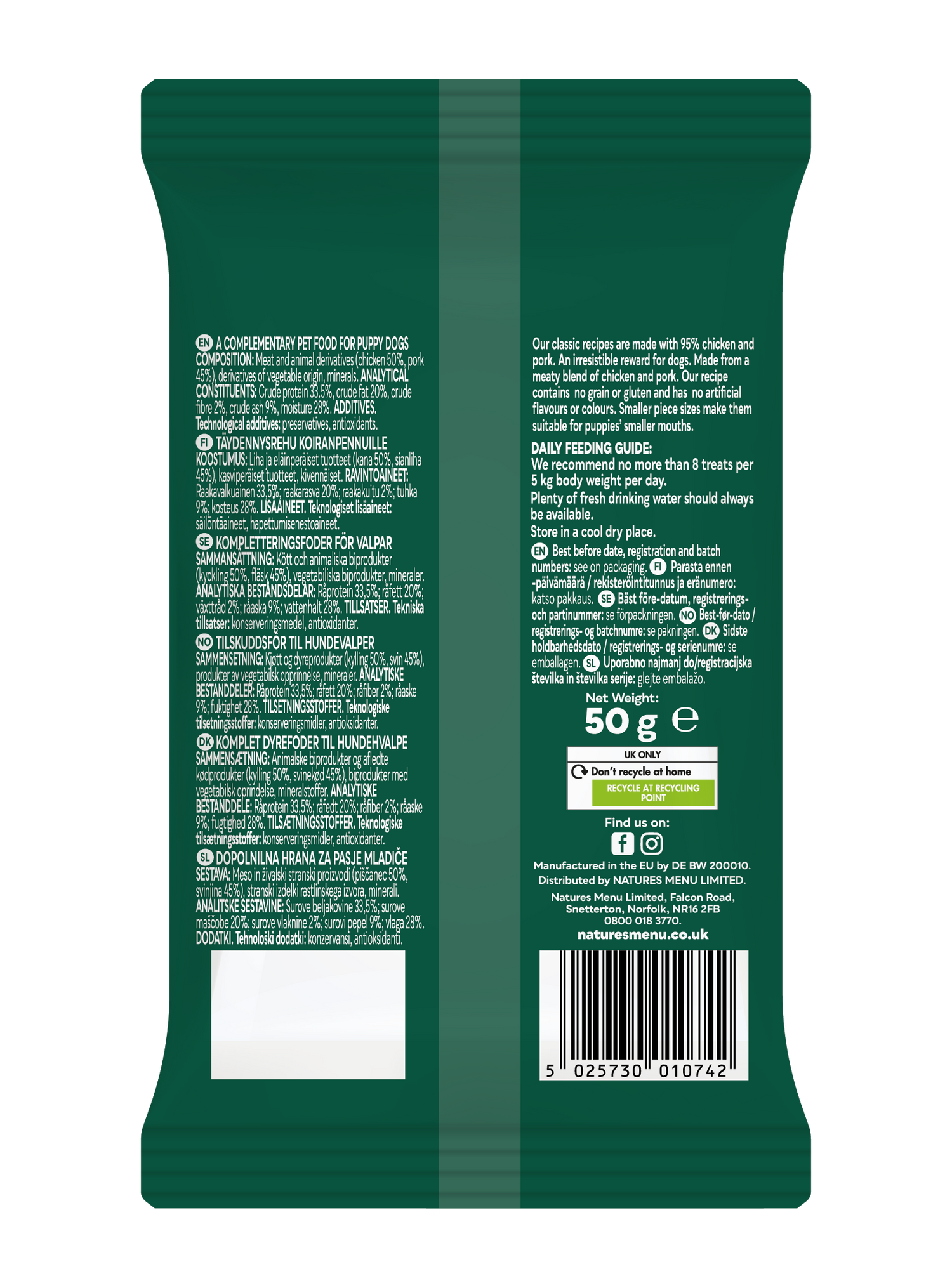 Natures Menu Dog - Meaty Treats Puppy Chicken & Pork 50g