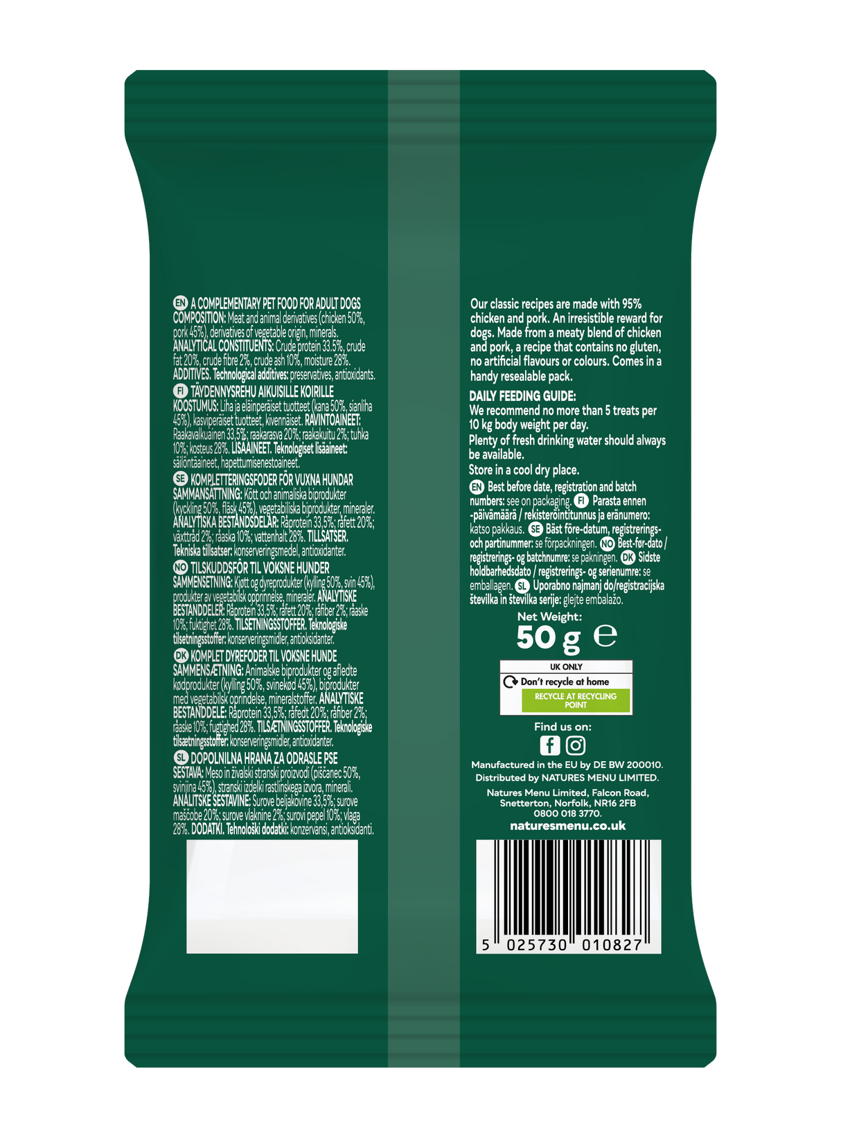 Natures Menu Dog - Meaty Treats Chicken & Pork 50g