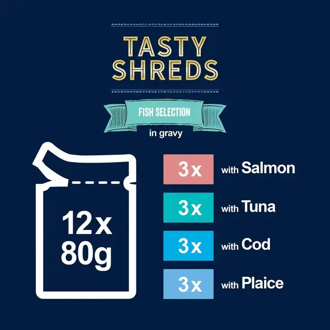 Felix Tasty Shreds Fish Selection in Gravy Wet Cat Food 12x80g