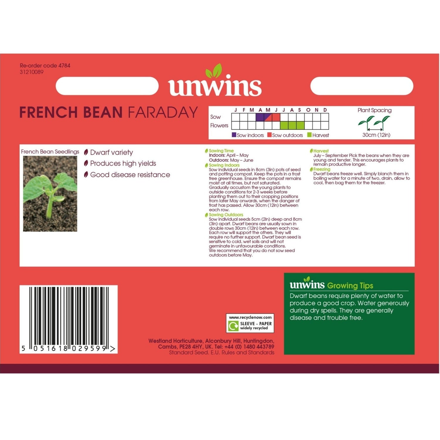 Unwins French Bean Dwarf Faraday Flavour Range