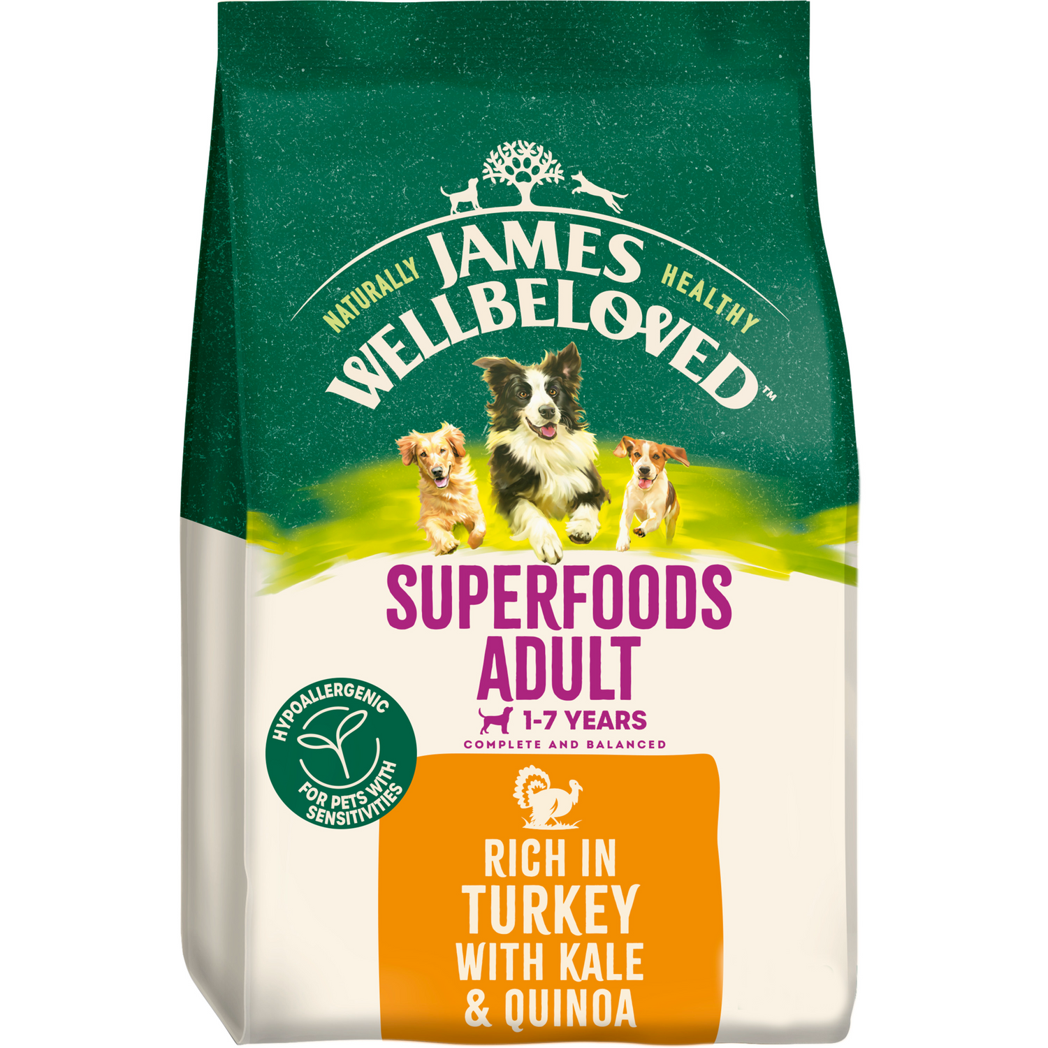 James Wellbeloved Dog - Adult Superfoods Turkey, Kale & Quinoa 1.5kg