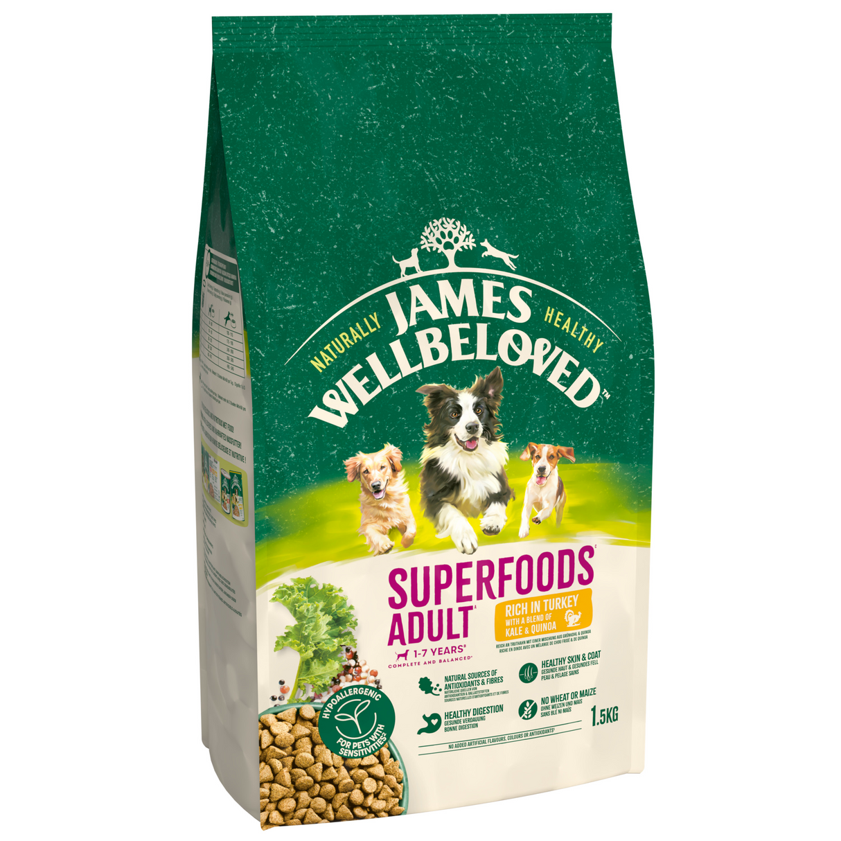 James Wellbeloved Dog - Adult Superfoods Turkey, Kale & Quinoa 1.5kg