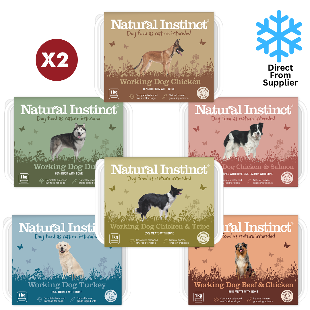 Natural Instinct Working Dog Bundle (Chicken, Chicken & Salmon, Beef & Chicken, Turkey, Duck, Chicken & Tripe) 12x1kg