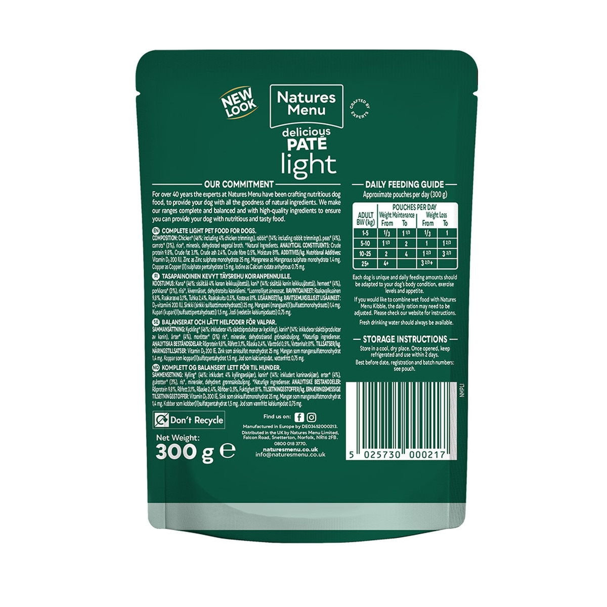 Natures Menu Dog - Light Adult Pouch Box Chicken With Rabbit 8x300g