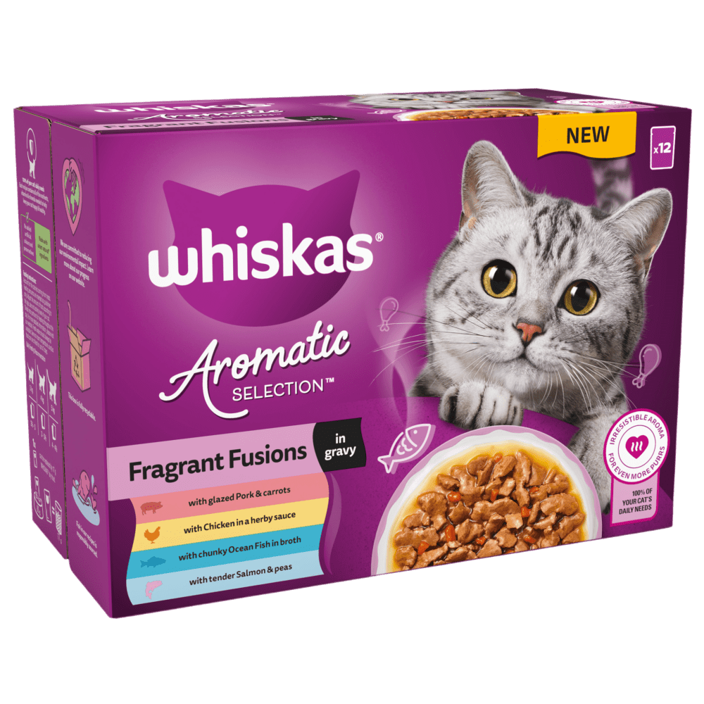 Whiskas 1+ Aromatic Fragrant Fusions Selection in Gravy Wet Cat Food Pouches 12x85g