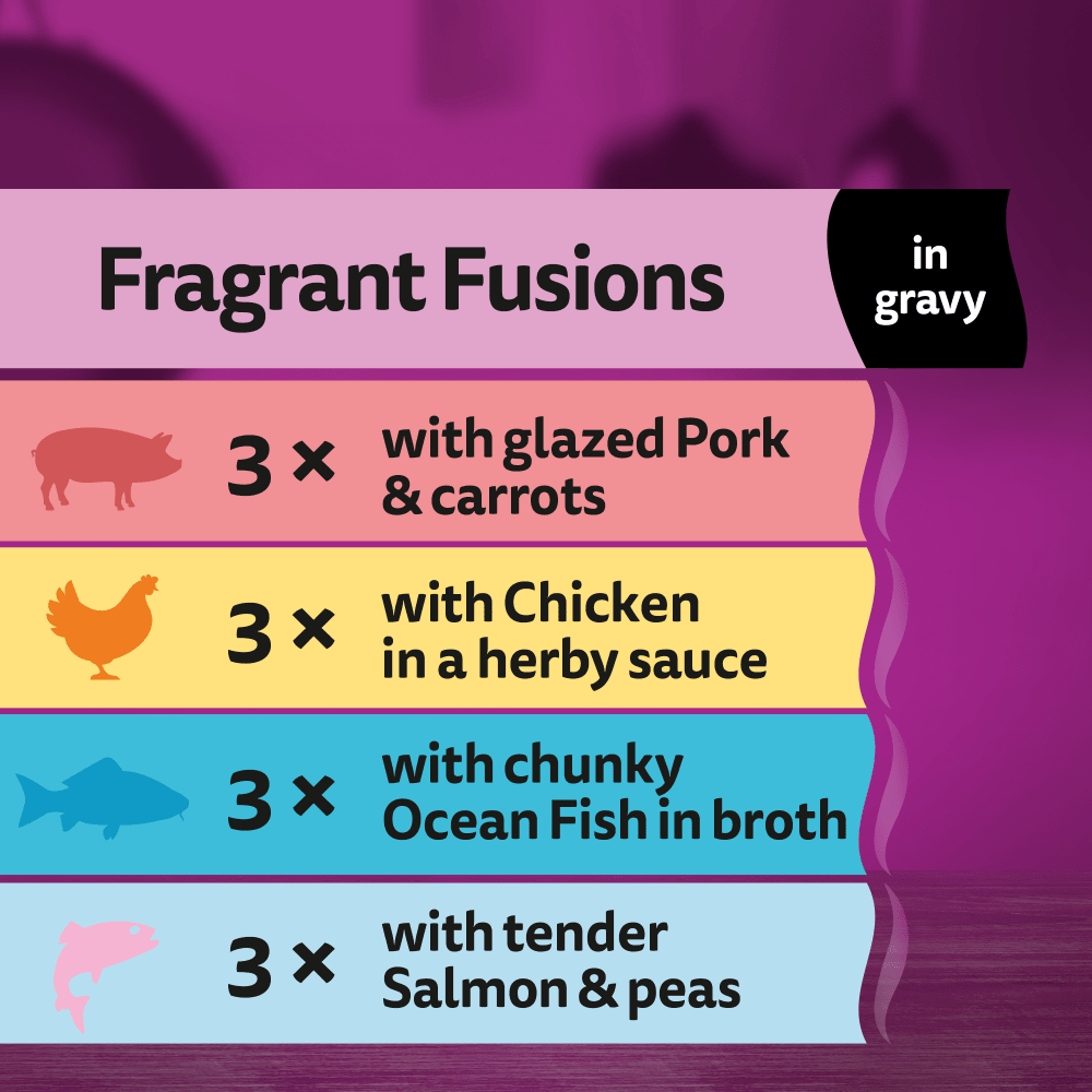 Whiskas 1+ Aromatic Fragrant Fusions Selection in Gravy Wet Cat Food Pouches 12x85g