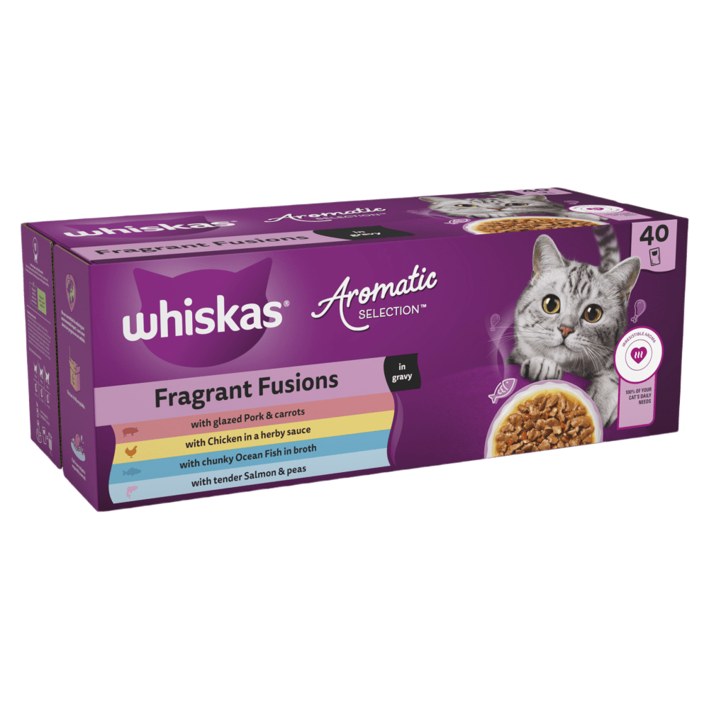 Whiskas 1+ Aromatic Fragrant Fusions Selection in Gravy Wet Cat Food Pouches 40x85g