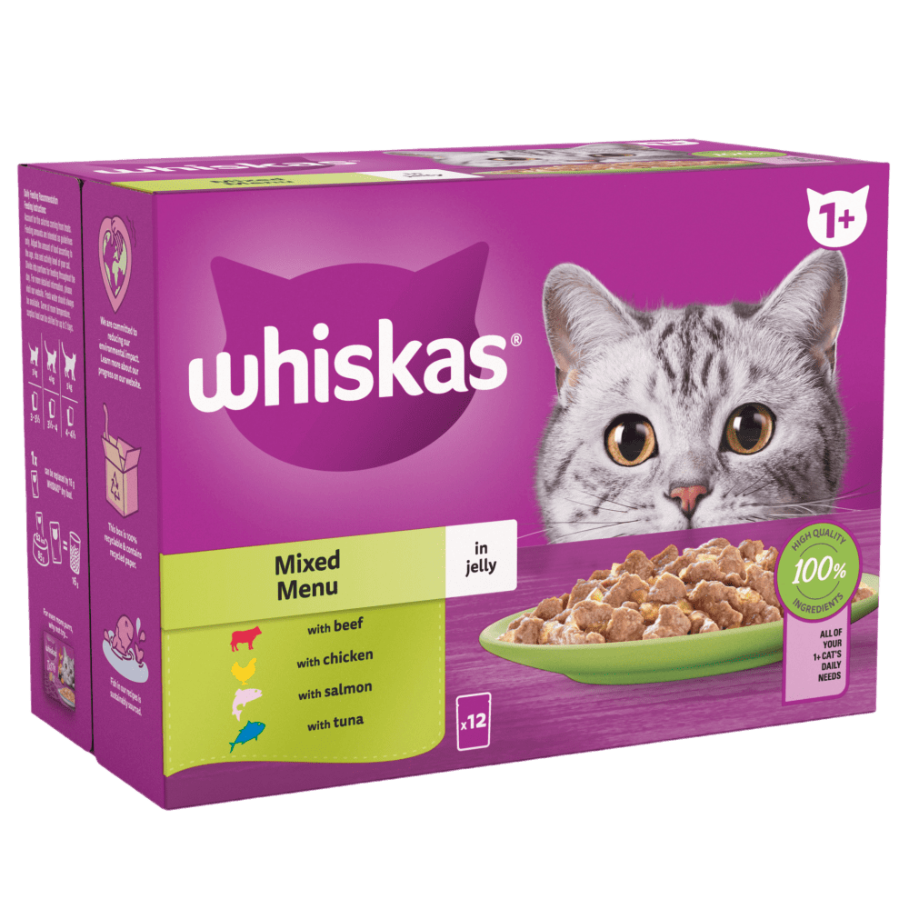 Whiskas 1+ Mixed Menu in Jelly Adult Wet Cat Food Pouches 12x85g