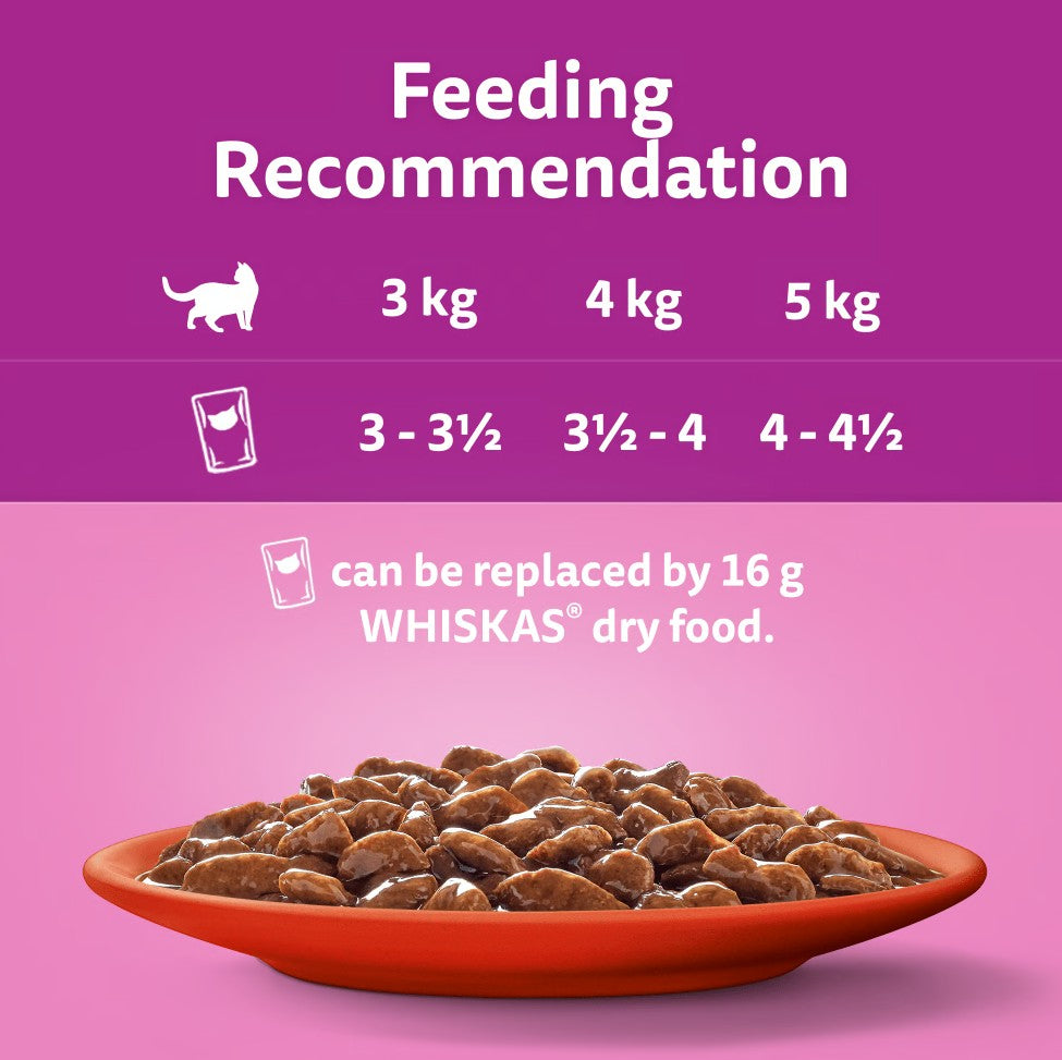 Whiskas 1+ Meaty Meals In Gravy Adult Wet Cat Food Pouches 80x85g