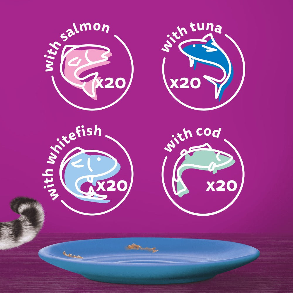 Whiskas 1+ Fish Favourites in Jelly Adult Wet Cat Food Pouches 80x85g