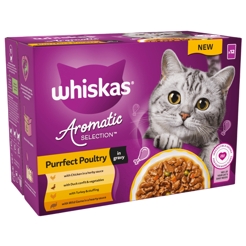 Whiskas 1+ Aromatic Purrfect Poultry Selection in Gravy Wet Cat Food Pouches 12x85g