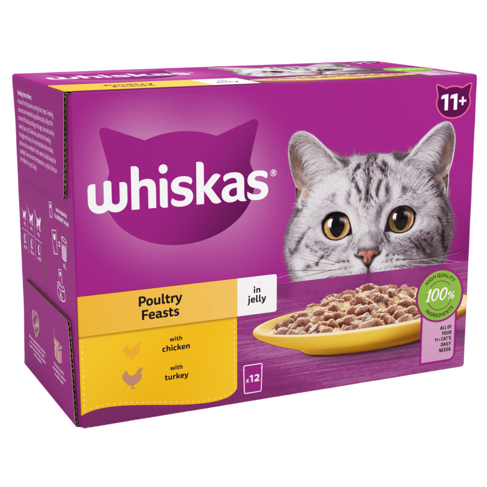 Whiskas 11+ Poultry Feasts in Jelly Senior Wet Cat Food Pouches 12x85g