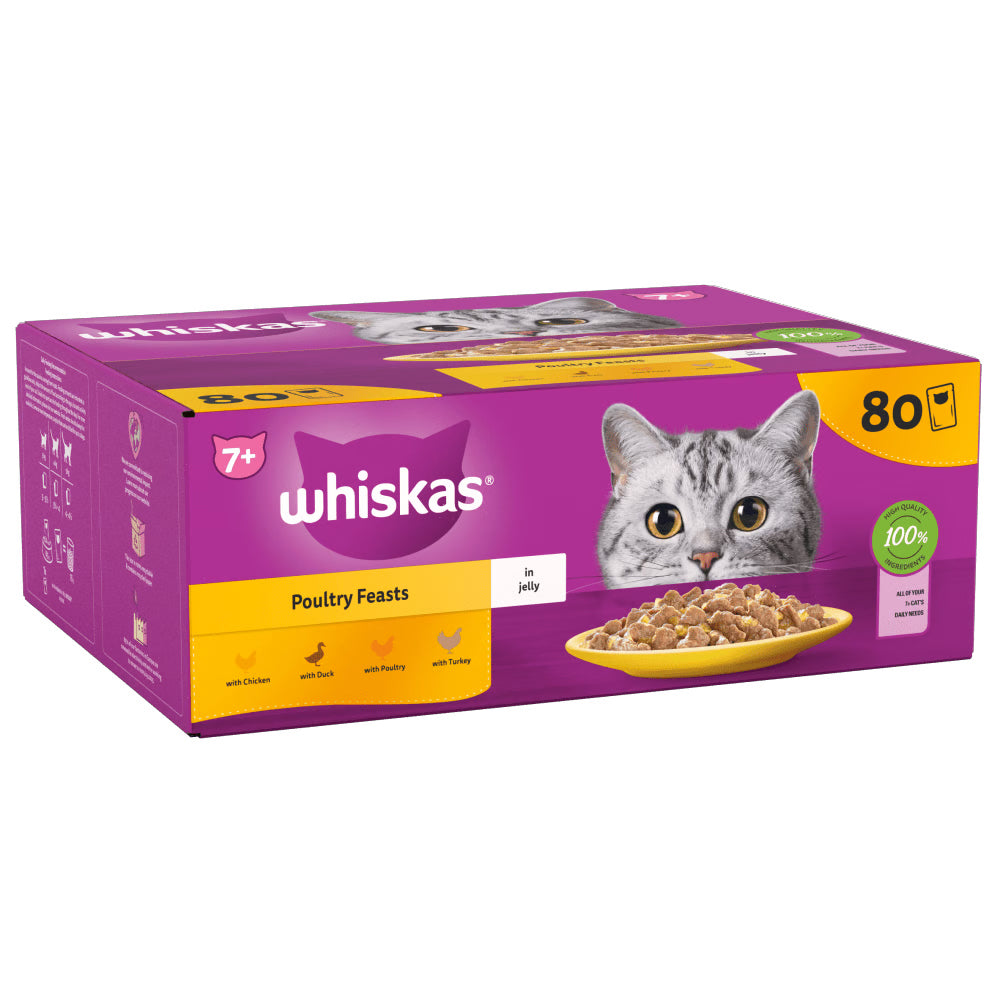 Whiskas 7+ Poultry Feasts in Jelly Senior Wet Cat Food Pouches 80x85g