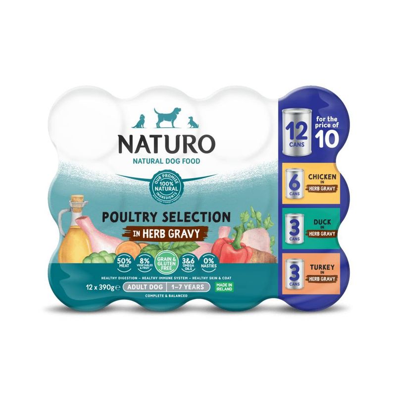 Naturo Dog - Adult Grain & Gluten Free Poultry Selection in Herb Gravy 12x390g