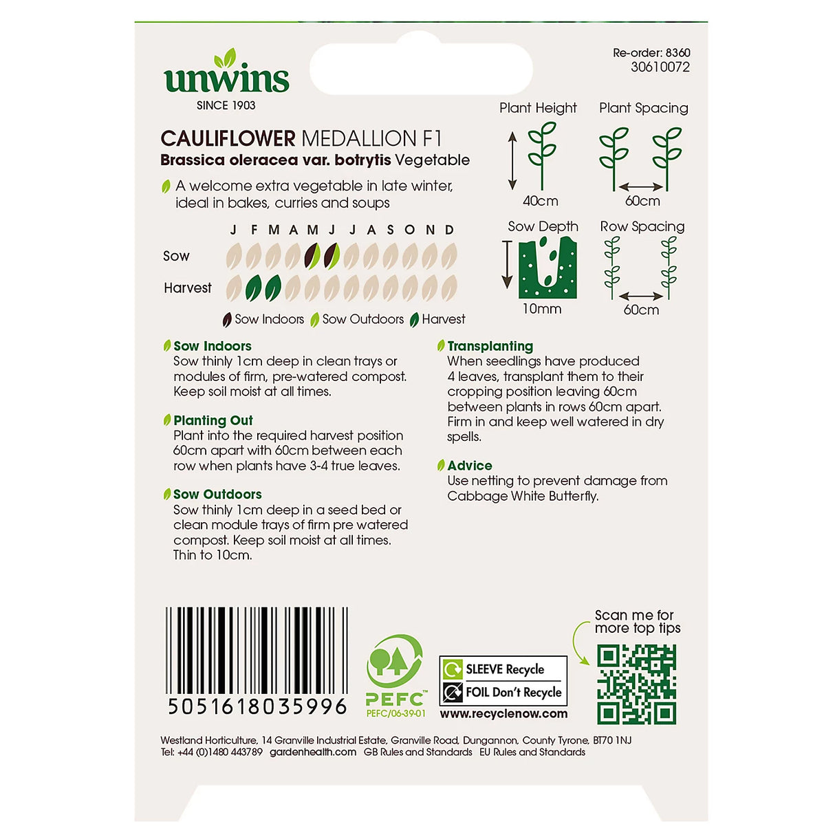 Unwins Cauliflower Medallion F1 (Organic)