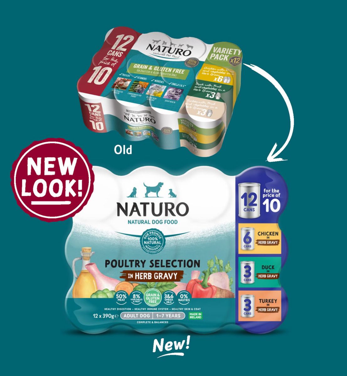 Naturo Dog - Adult Grain & Gluten Free Poultry Selection in Herb Gravy 12x390g