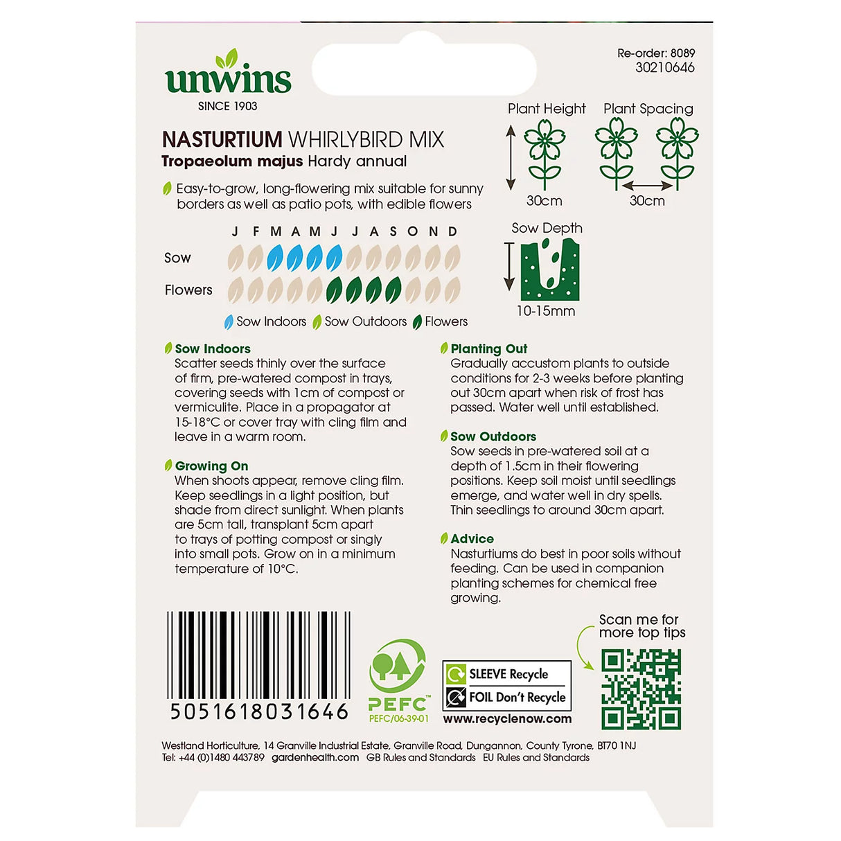 Unwins Nasturtium Whirlybird Mix