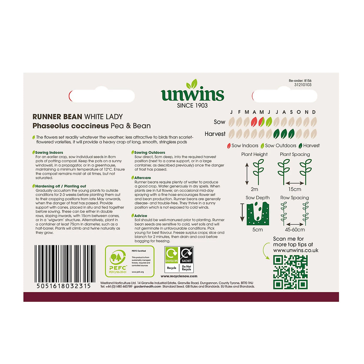 Unwins Runner Bean White Lady Pea & Bean
