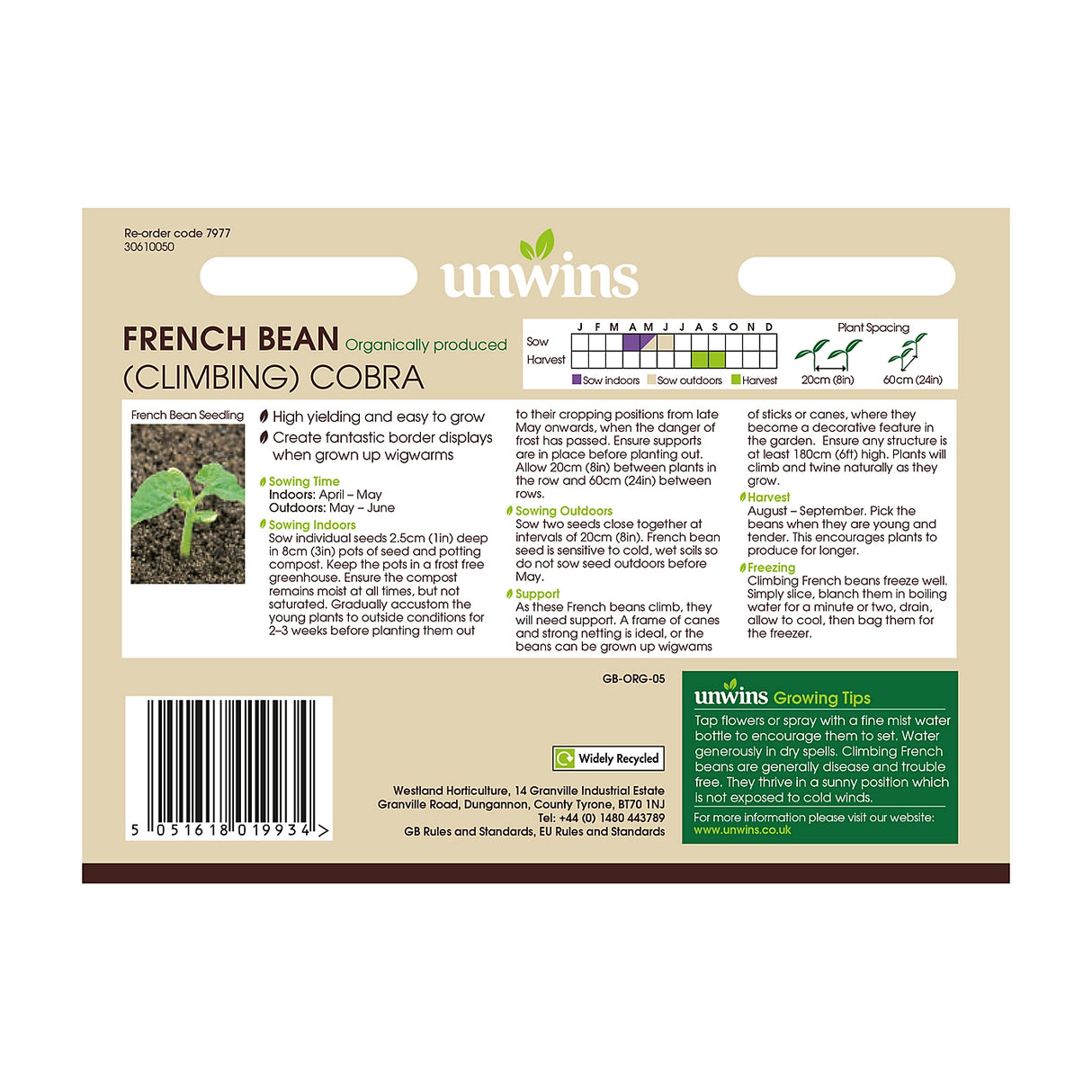 Unwins French Bean (Climbing) Cobra (Organic)