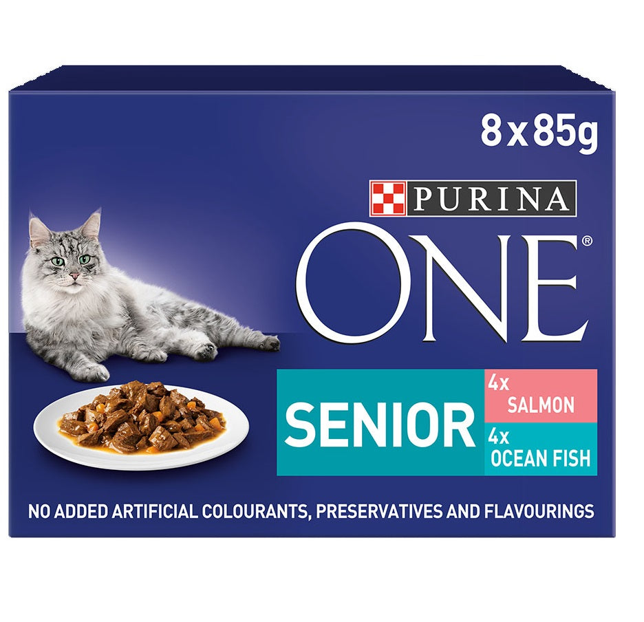 Purina ONE Senior 7+ Mini Fillets Salmon and Ocean Fish Wet Cat Food 8x85g