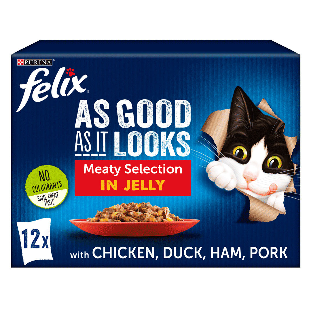 Felix As Good As It Looks Meaty Selection in Jelly Wet Cat Food (Chicken, Duck, Ham & Pork) 12x100g