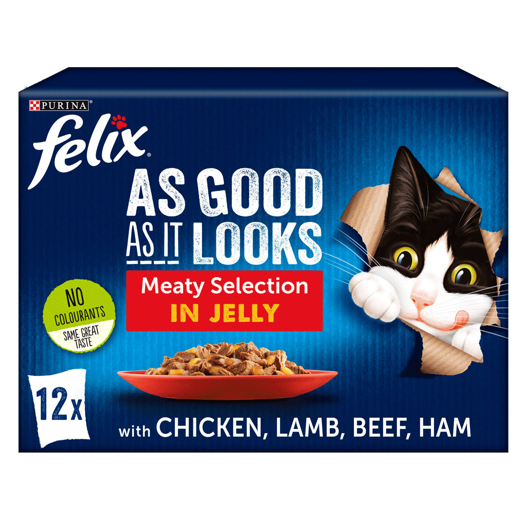 Felix As Good As It Looks Meaty Selection in Jelly Wet Cat Food (Chicken, Lamb, Beef & Ham) 12x100g