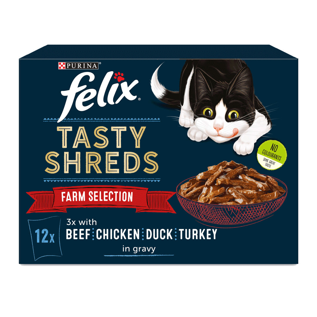 Felix Tasty Shreds Farm Selection in Gravy Wet Cat Food 12x80g