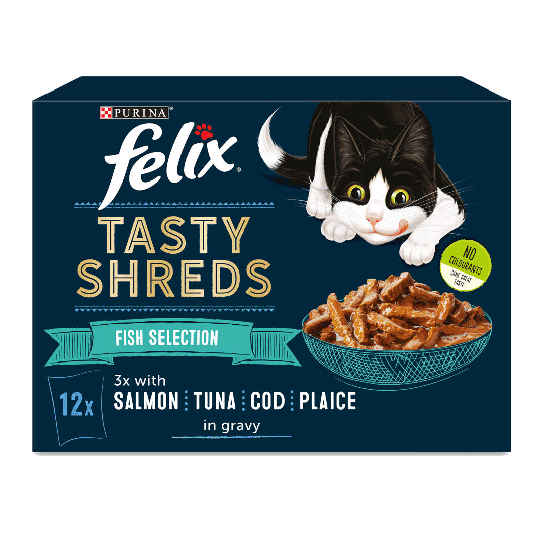 Felix Tasty Shreds Fish Selection in Gravy Wet Cat Food 12x80g