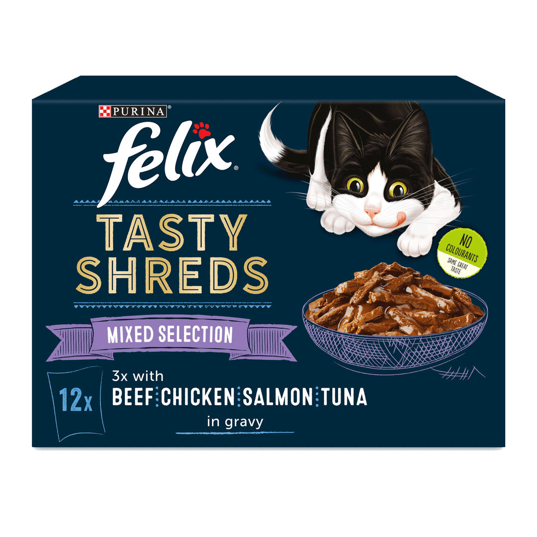 Felix Tasty Shreds Mixed Selection in Gravy Wet Cat Food 12x80g