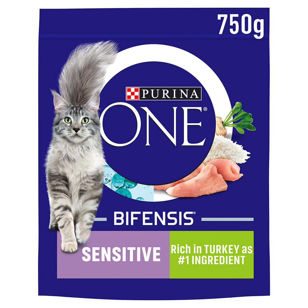 Purina ONE Adult Sensitive Turkey & Rice Dry Cat Food 750g