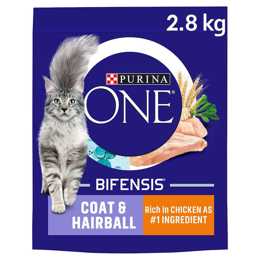 Purina ONE Adult Coat & Hairball Chicken & Whole Grains Dry Cat Food 2.8kg