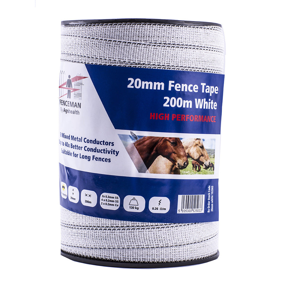 Fenceman Fence Tape High Performance White 20mm 200m