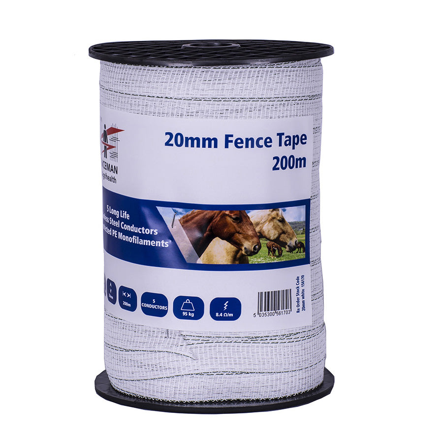 Fenceman Fence Tape White 20mm 200m