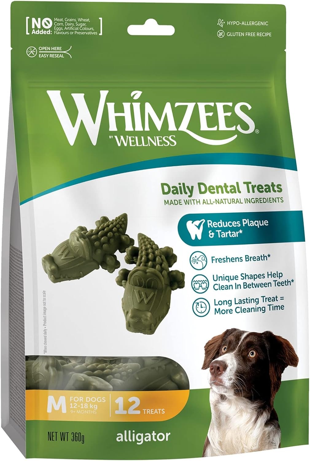 Whimzees Daily Dental Alligators for Medium Dogs 12 Pack