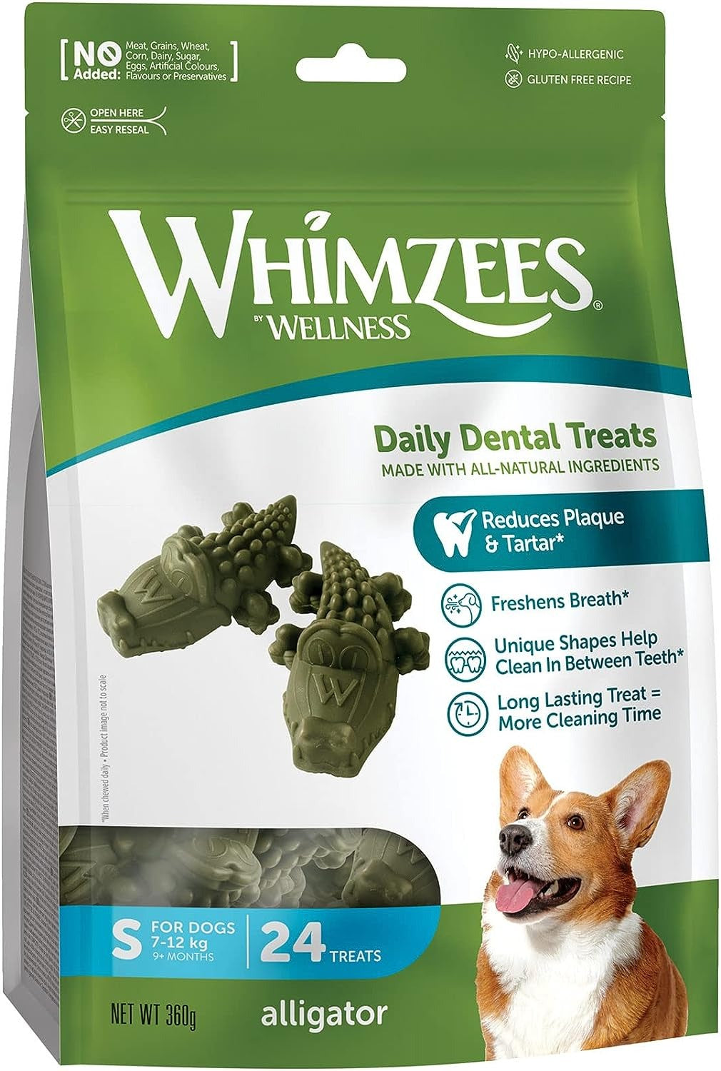 Whimzees Daily Dental Alligators for Small Dogs 24 Pack