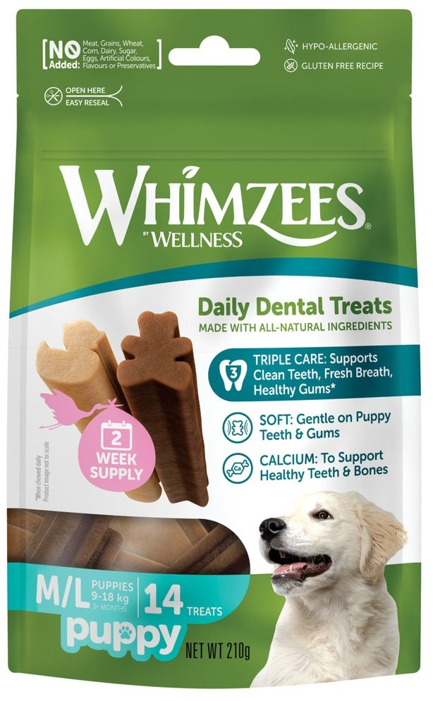 Whimzees Puppy Natural Daily Dental Treats Medium/Large 14 Pack