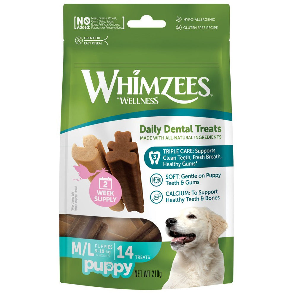 Whimzees Puppy Natural Daily Dental Treats Medium/Large 14 Pack